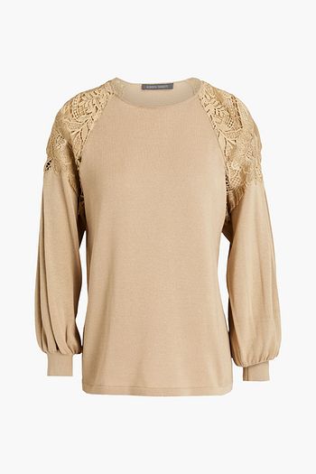 ALBERTA FERRETTI Crocheted lace-paneled cotton sweater