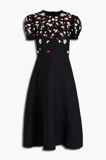 VALENTINO Embellished wool and silk-blend crepe midi dress