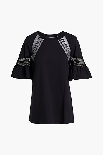 ALBERTA FERRETTI Lace-trimmed gathered cotton-jersey top