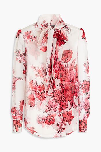 ALBERTA FERRETTI Pussy-bow floral-print silk-voile blouse