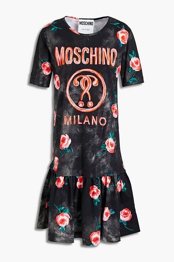 MOSCHINO Gathered printed cotton-jersey dress