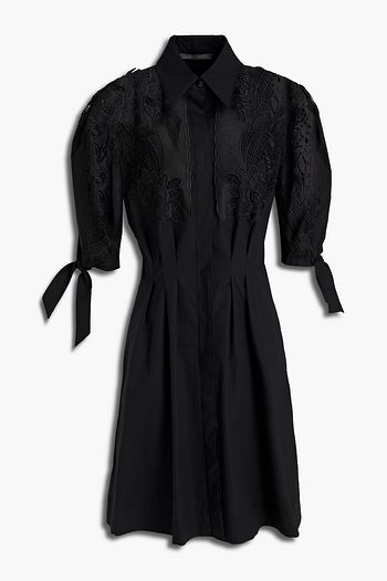 ALBERTA FERRETTI Macramé lace-paneled cotton-blend poplin mini shirt dress
