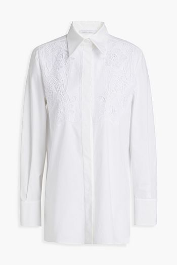 ALBERTA FERRETTI Macramé lace-paneled cotton-blend poplin shirt