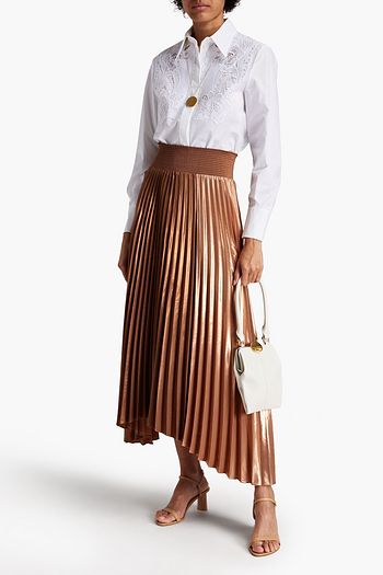 ALBERTA FERRETTI Macramé lace-paneled cotton-blend poplin shirt