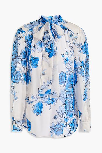 ALBERTA FERRETTI Pussy-bow floral-print silk-voile blouse
