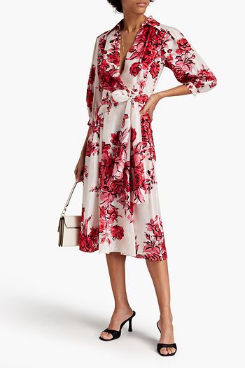 ALBERTA FERRETTI Wrap-effect floral-print silk-satin midi dress