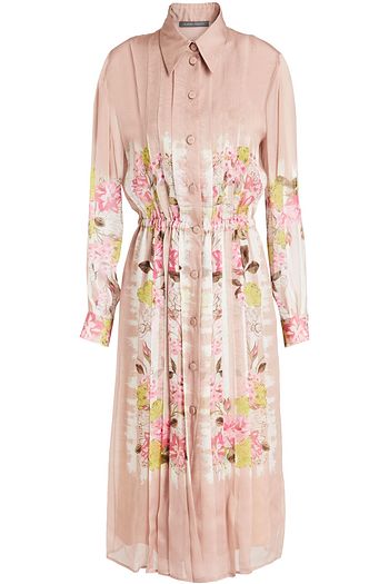 ALBERTA FERRETTI Pleated floral-print silk-voile midi shirt dress