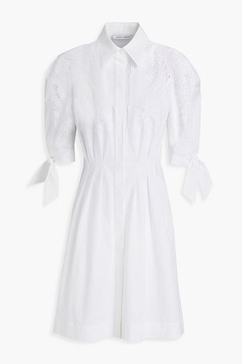 ALBERTA FERRETTI Macramé lace-paneled cotton-blend poplin mini shirt dress