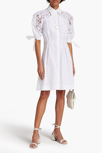 ALBERTA FERRETTI Macramé lace-paneled cotton-blend poplin mini shirt dress
