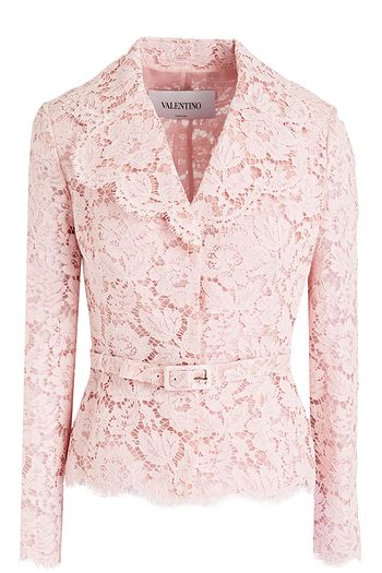 VALENTINO Belted cotton-blend corded lace blazer