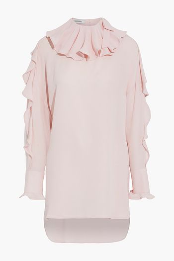 VALENTINO Asymmetric ruffled silk-crepe blouse