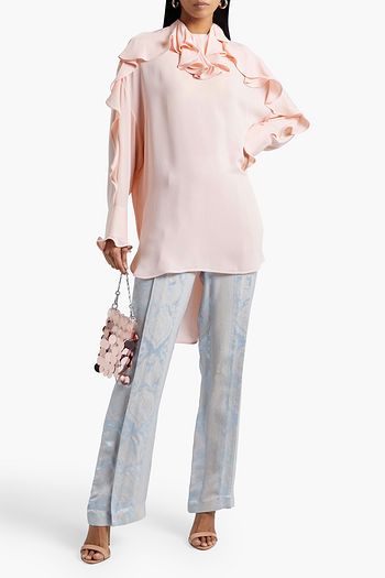 VALENTINO Asymmetric ruffled silk-crepe blouse