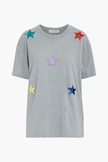 VALENTINO Appliquéd mélange cotton-jersey T-shirt