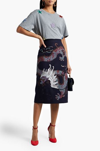 VALENTINO Appliquéd mélange cotton-jersey T-shirt