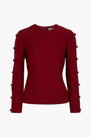 VALENTINO Cutout bow-embellished wool and silk-blend top