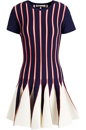 VALENTINO Pointelle-trimmed pleated ponte mini dress
