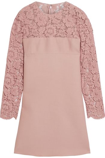 VALENTINO Corded lace-paneled wool and silk-blend mini dress