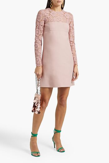 VALENTINO Corded lace-paneled wool and silk-blend mini dress