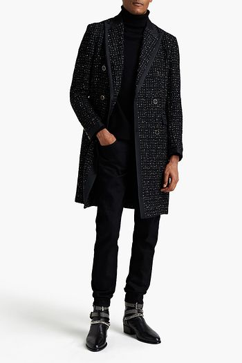 AMIRI Double-breasted satin-trimmed tweed coat