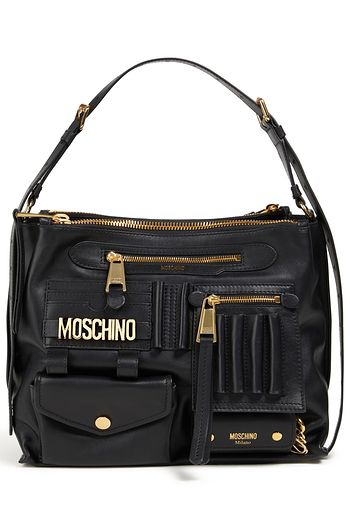 MOSCHINO Logo-appliquéd leather shoulder bag