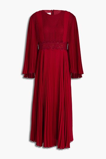 GIAMBA Plissiertes Midikleid aus Chiffon mit Spitzenbesatz
