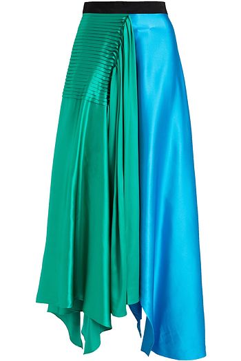 ROKSANDA プリーツ入り カラーブロック シルクサテン ミディスカート