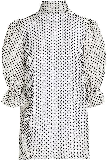 VALENTINO Gathered Swiss-dot georgette blouse