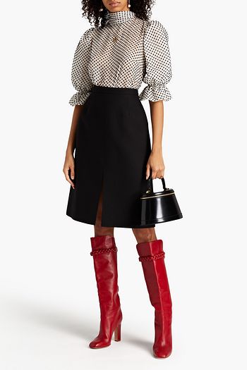 VALENTINO Gathered Swiss-dot georgette blouse