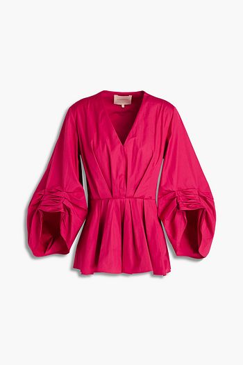ROKSANDA Pleated cotton-poplin peplum top