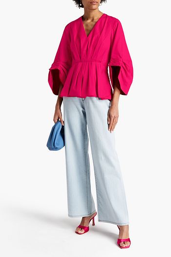 ROKSANDA Pleated cotton-poplin peplum top