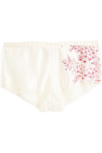CARINE GILSON Lace-trimmed floral-print stretch-silk satin mid-rise briefs