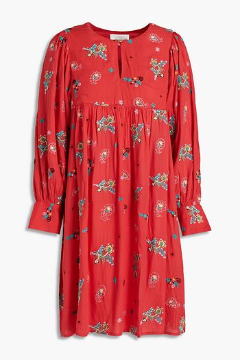 ANTIK BATIK Gathered embroidered woven mini dress