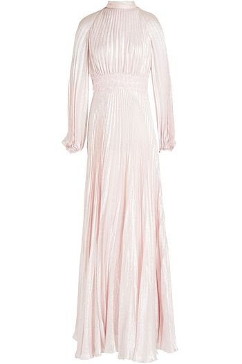 GIAMBATTISTA VALLI Lace-trimmed pleated metallic silk-blend gown