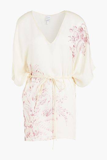 CARINE GILSON Belted satin-trimmed floral-print silk pajama top
