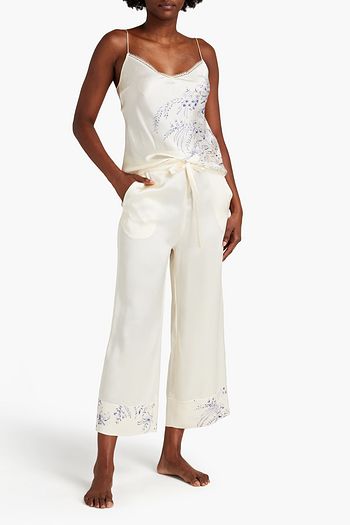 CARINE GILSON Lace-trimmed floral-print silk-satin camisole
