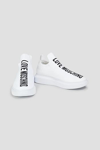 LOVE MOSCHINO Logo-embroidered knitted slip-on sneakers