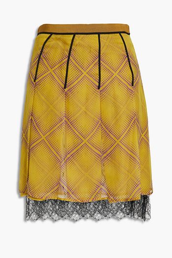 GIAMBATTISTA VALLI Lace-paneled printed silk-crepe skirt