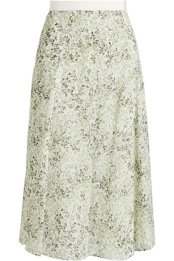 GIAMBATTISTA VALLI Grosgrain-trimmed printed silk-crepe skirt