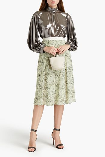 GIAMBATTISTA VALLI Grosgrain-trimmed printed silk-crepe skirt