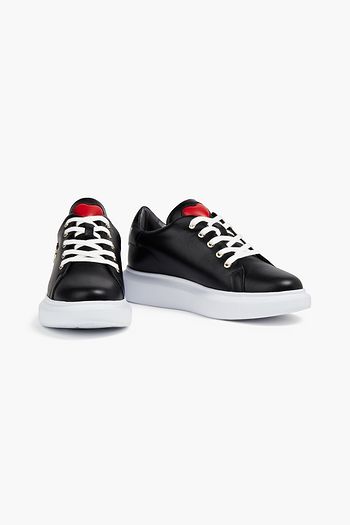 LOVE MOSCHINO Logo-appliquéd leather sneakers