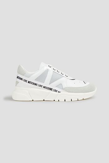 LOVE MOSCHINO Logo-print leather and mesh sneakers