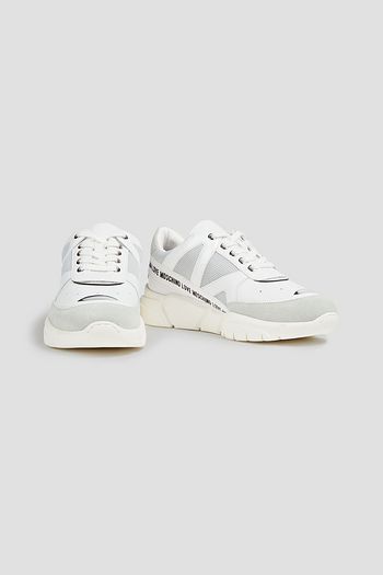 LOVE MOSCHINO Logo-print leather and mesh sneakers