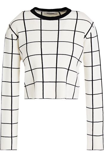 VALENTINO Cropped Pullover aus Wolle mit Karomuster