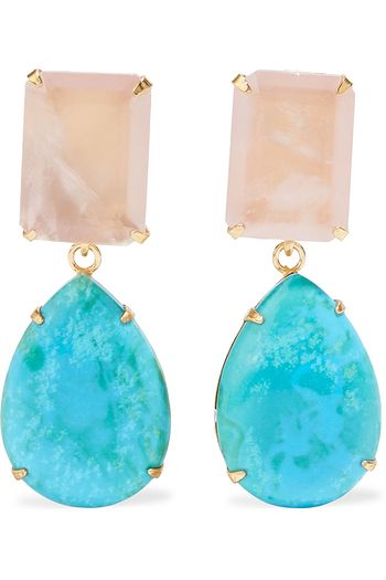 BOUNKIT 14-karat gold-plated, quartz and turquoise earrings