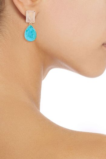 BOUNKIT 14-karat gold-plated, quartz and turquoise earrings
