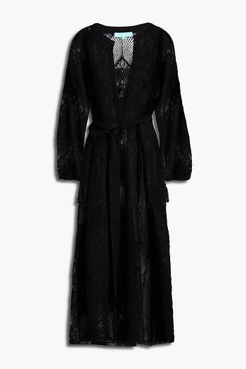 MELISSA ODABASH Yasmin Strandkleid aus schnurgebundener Spitze mit Troddeln und Gürtel