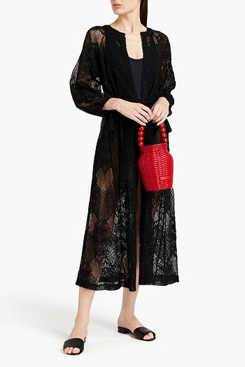 MELISSA ODABASH Yasmin Strandkleid aus schnurgebundener Spitze mit Troddeln und Gürtel