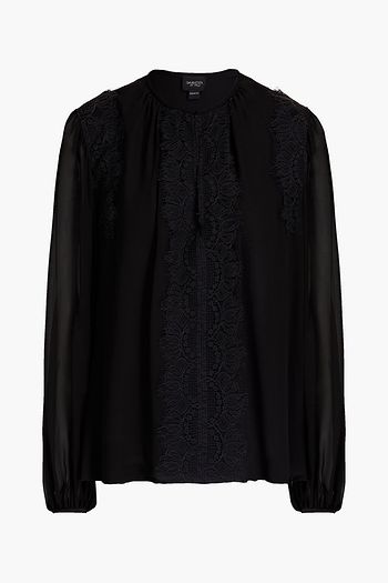 GIAMBATTISTA VALLI Lace-trimmed silk-crepe blouse