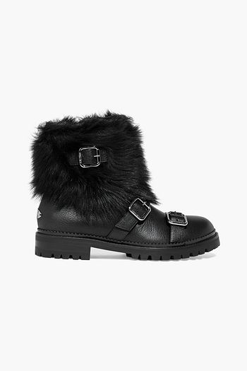 JIMMY CHOO Hank shearling-lined textured-leather ankle boots