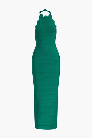 HERVÉ LÉGER Scalloped halterneck bandage maxi dress